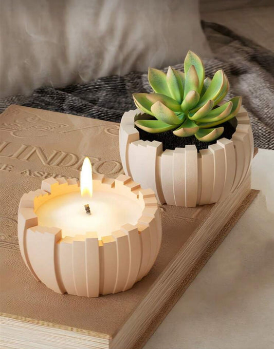 Contenitore artigianale in gesso – Design geometrico